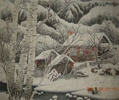 冰雪画 《飞雪飘过小山村》