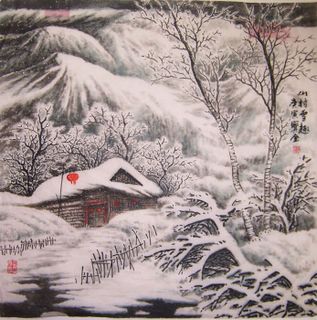 冰雪画《山村雪趣》