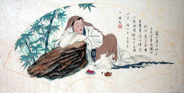 孙敏（铭）国画.孙敏词境.醉太平（80x45cm扇面）