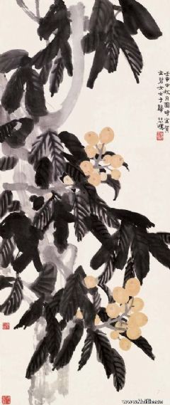 1932年作 黄金满树 立轴材质、形制：设色纸本尺寸：101×43cm