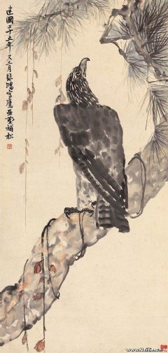 汪亚尘 民国二十五年（1936年）作 松鹰图 立轴