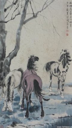 《三马图》立轴尺寸：105.2×59.8 cm