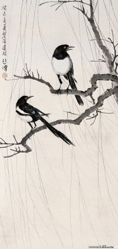 癸未（1943年）作 喜鹊 立轴材质、形制：设色纸本尺寸：94.5×45cm