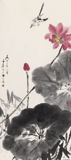 荷花飞鸟