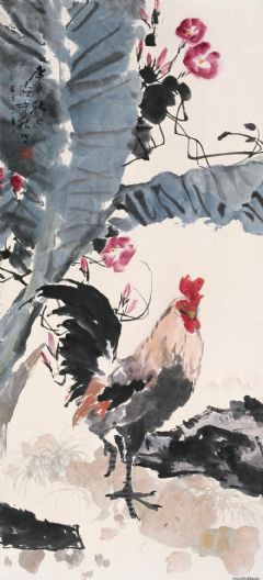 蕉叶牵牛大吉图