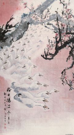 浴日扬波群鸭图