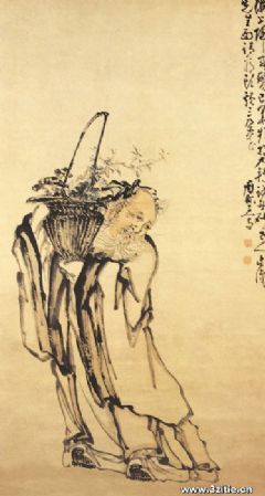 《捧花老人图》