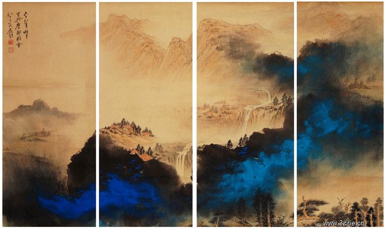 張大千山水画 中国近代山水画家 唐物 唐本 中國美術 肉筆保證 紙本