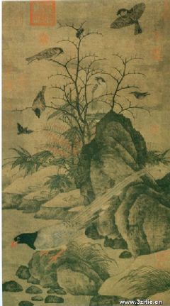 山鹧棘雀图轴