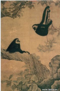 枇杷戏猿图轴