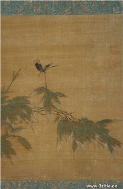 蜻蜓戏竹图轴