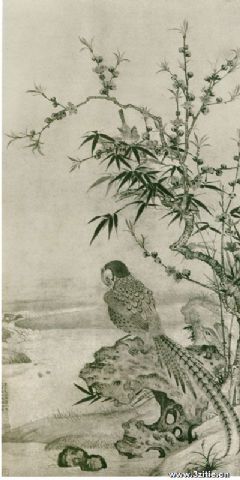 桃竹锦鸡图轴