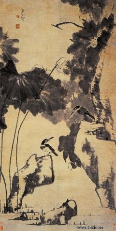 《荷花小鸟图》