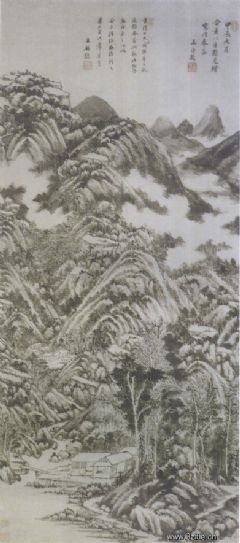 《答赠菊作山水图轴》