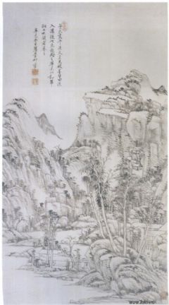 《溪山林屋图轴》