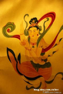 张大千临摹敦煌壁画《中唐 伎乐天》