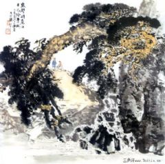 松石听泉图