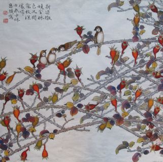 名家工笔花鸟精品《金秋情深》中国农民书画研究会会员、湖南省美术家协会会员、民协主席作品
