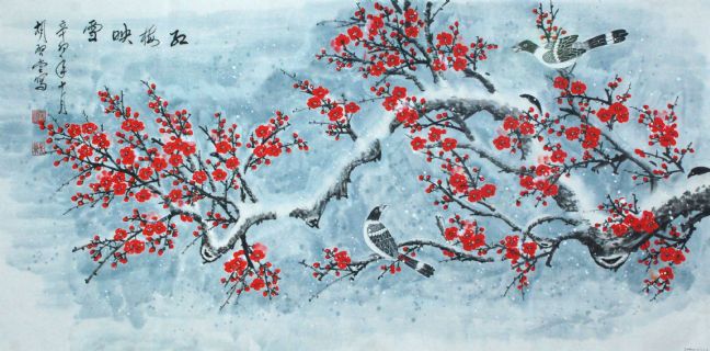 红梅映雪