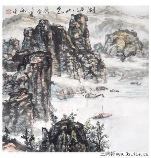 湖边山色