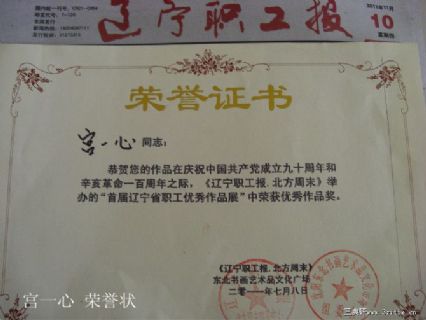 宫一心 获奖荣誉状