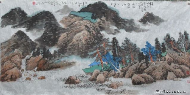 群峰烟雨图（山水10000元/平尺）