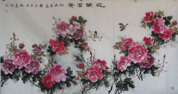 国画《花开富贵》（200×498cm ）