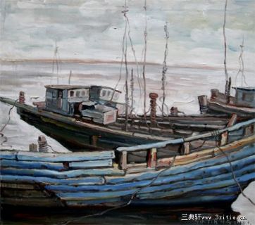尹吉冰油画作品-渔船-