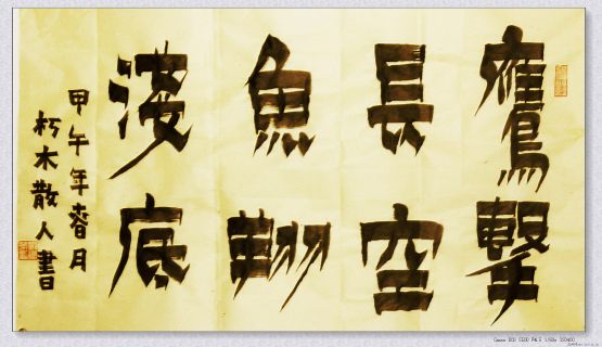 漆书——鹰击鱼翔联