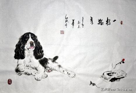 张红玫国画犬