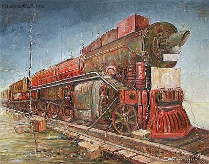 尹吉冰油画——老火车