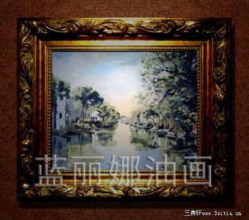 蓝丽娜油画《水乡林阴映斜阳》