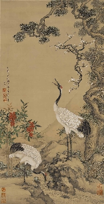 69-松梅双鹤图-清-沈铨