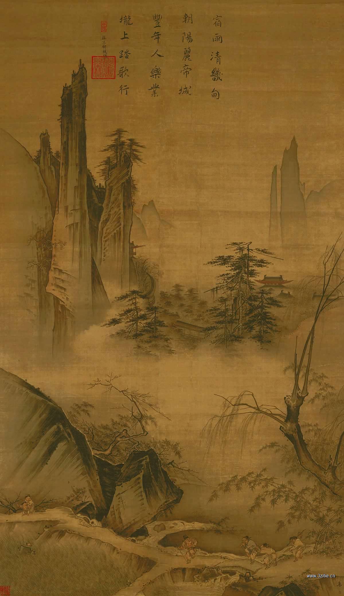 宋 马远 台093-踏歌图轴-绢本北京191.8x111