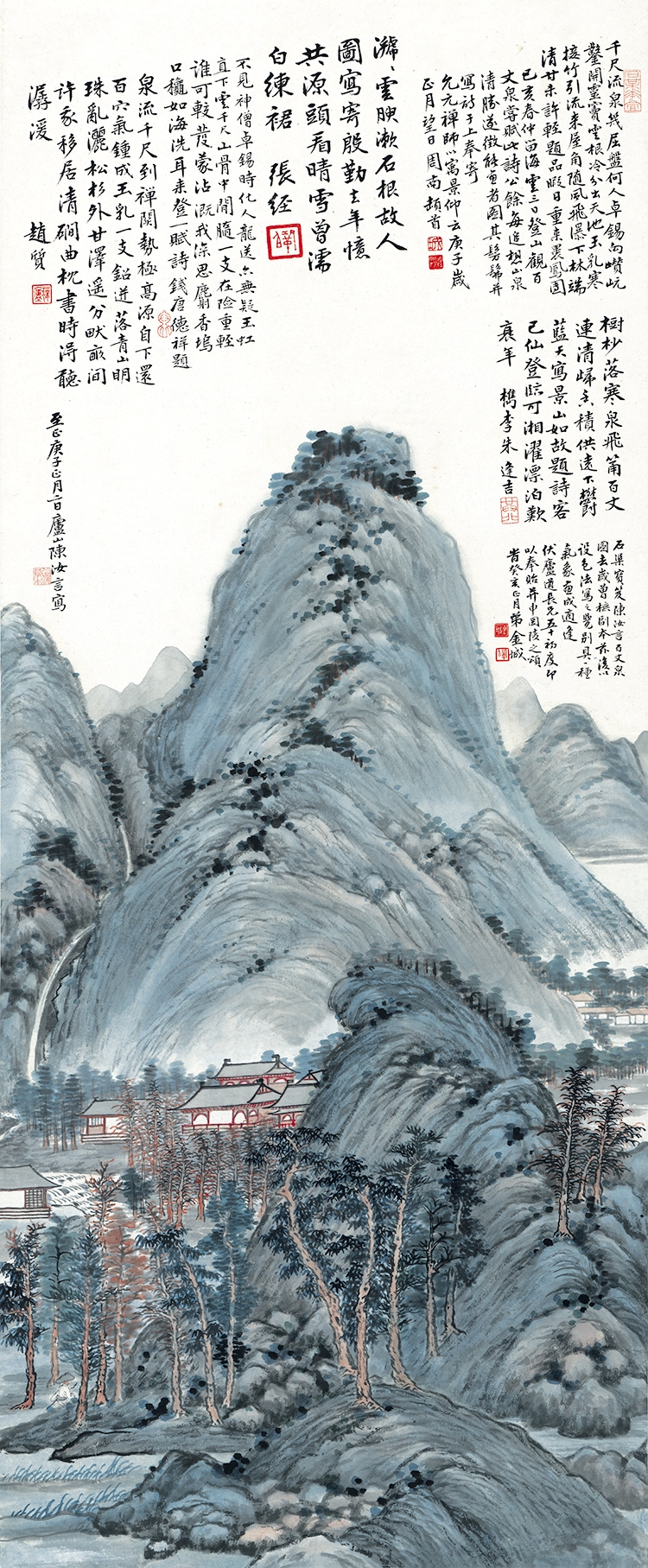 近现代 金城 仿陈汝言山水轴 纸本47.5x115.1