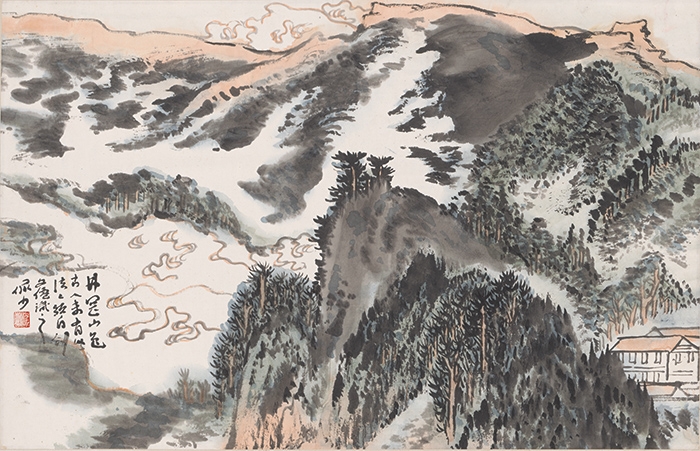 陆俨少 设色山水图轴34X53