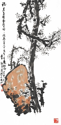 潘渭滨-巨石白梅图