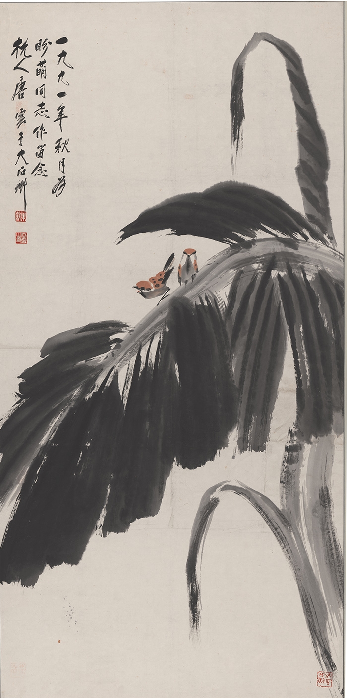 唐云 -蕉雀图轴140X69