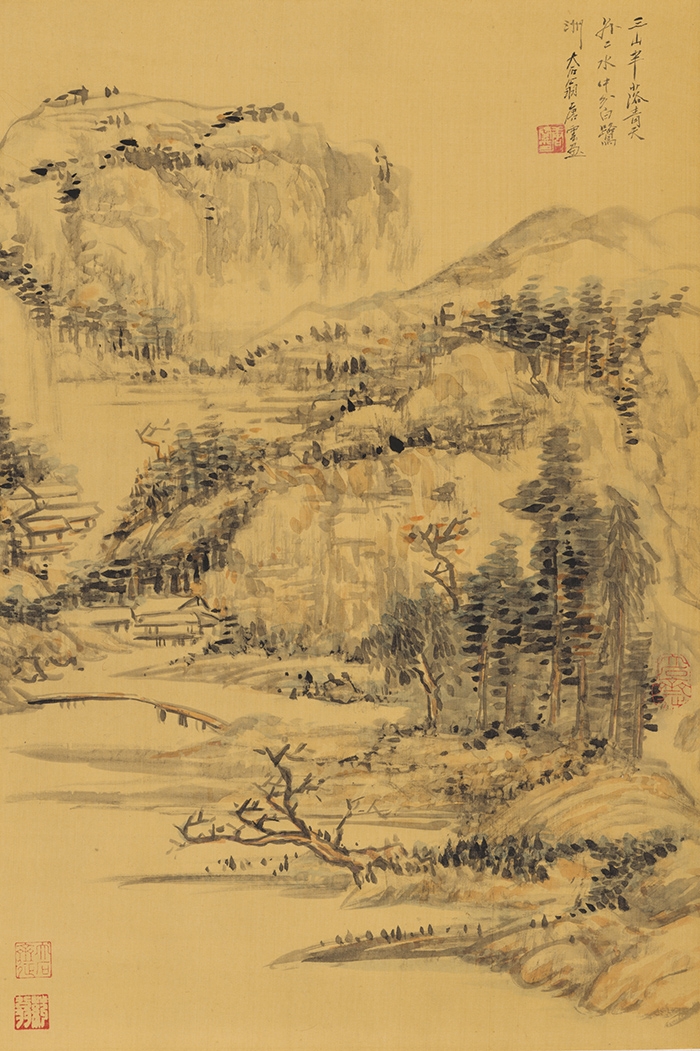 唐云 设色山水图绢60X40