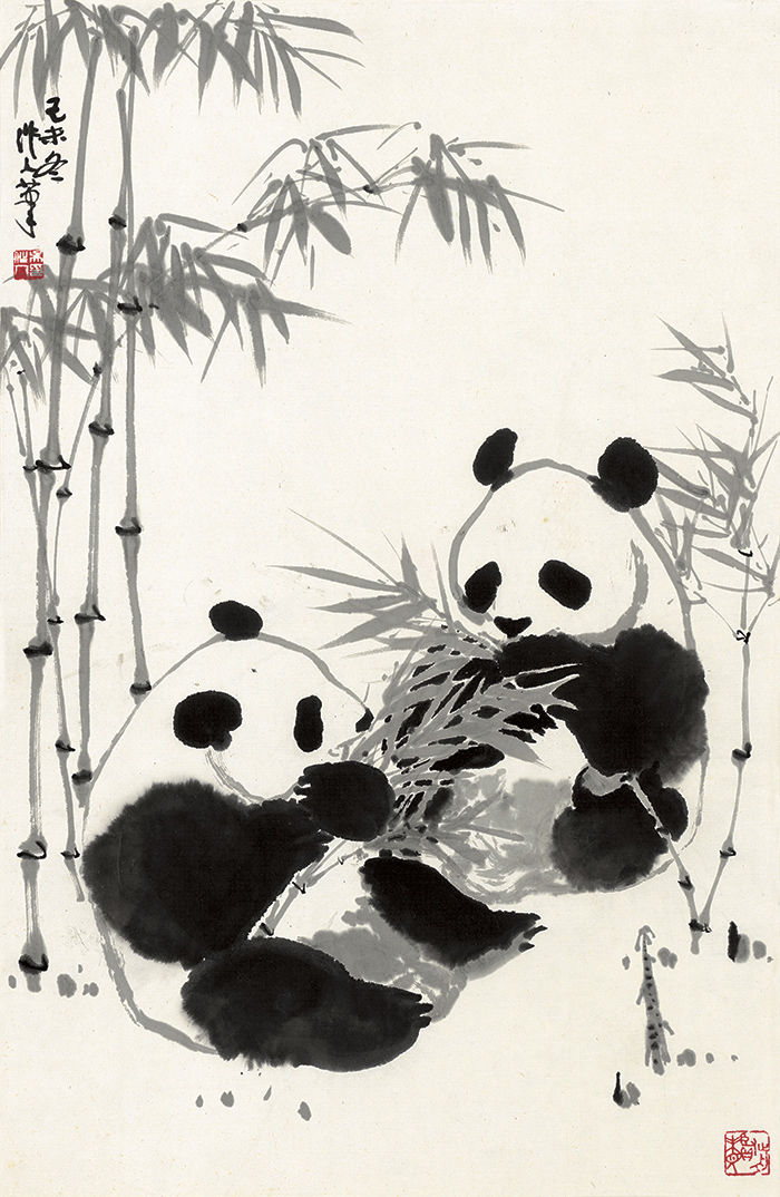 吴作人 双熊猫-69x45-宣纸