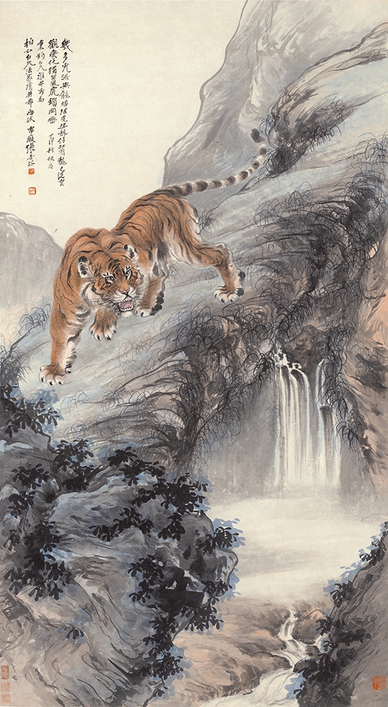 张善孖 林岩虎啸图