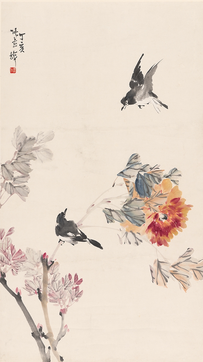 张书旗 牡丹双鸟图轴82X46
