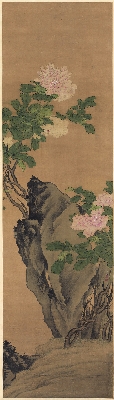 明 樊圻 设色牡丹轴 绢本 48.5x169.5