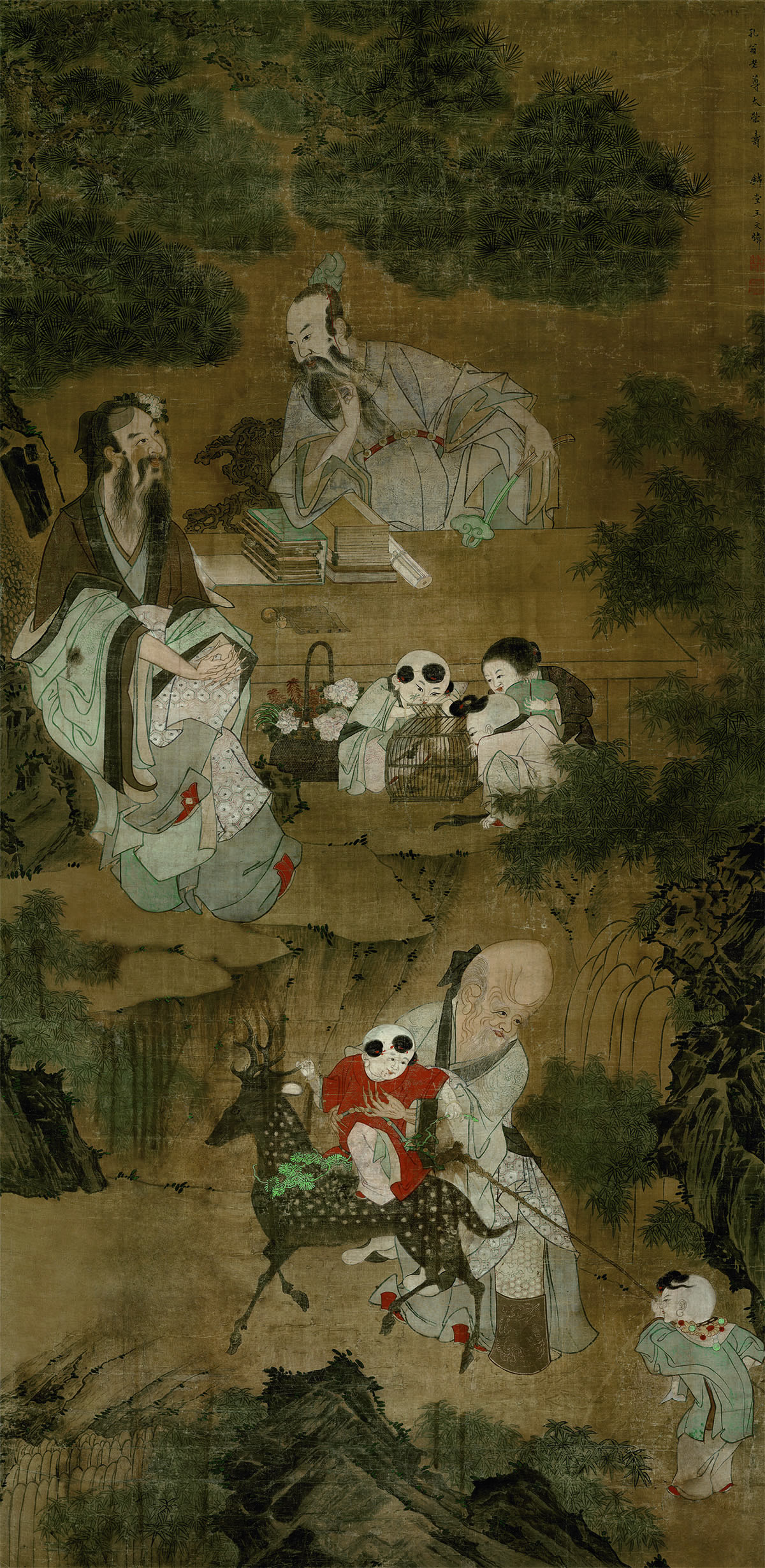 明 王文炜 祝寿图轴 绢80x160