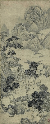 明 尤求 墨笔山水人物轴 纸本50.7x126.2北京故宫