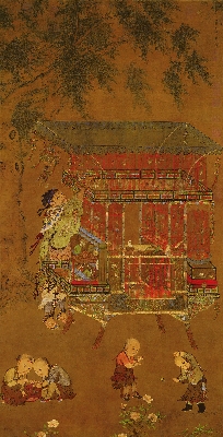 明 计盛 货郎图(轴)绢本191.5x99