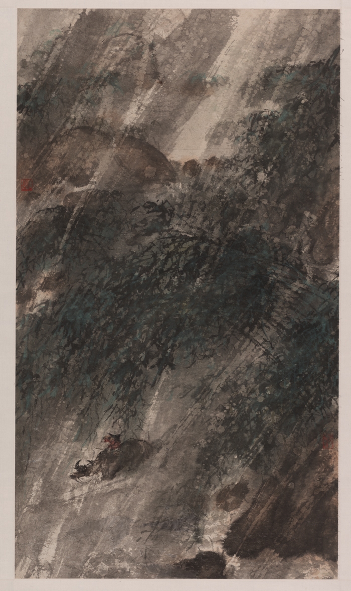 傅抱石 风雨归牧 65×109