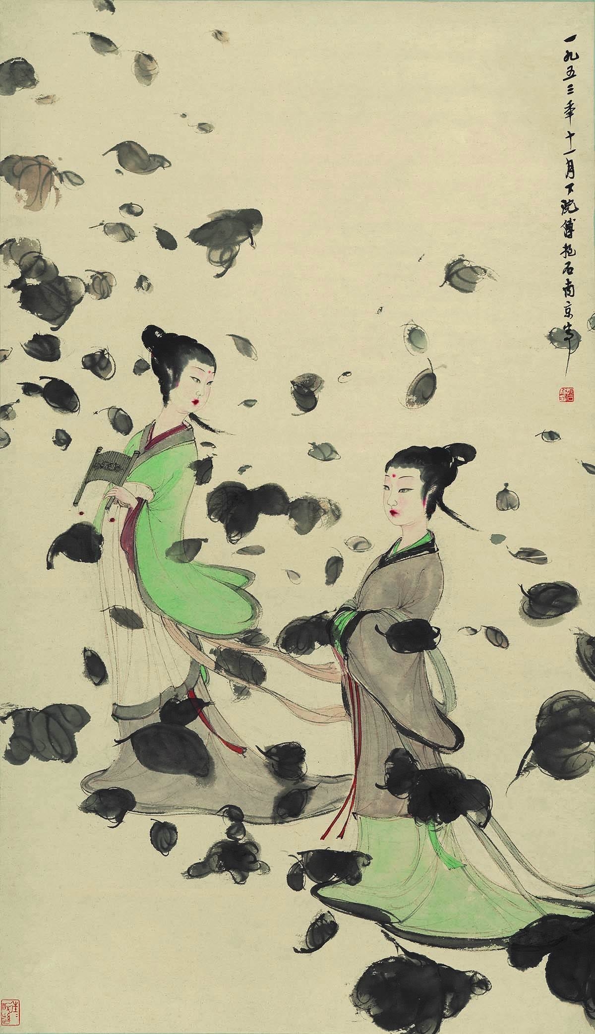傅抱石 湘君湘夫人 纸本 60.2x104.7