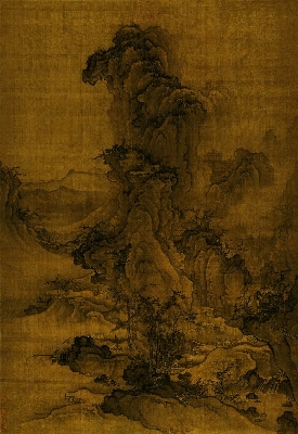 北宋 郭熙-秋山行旅图绢本141x97海外遗散