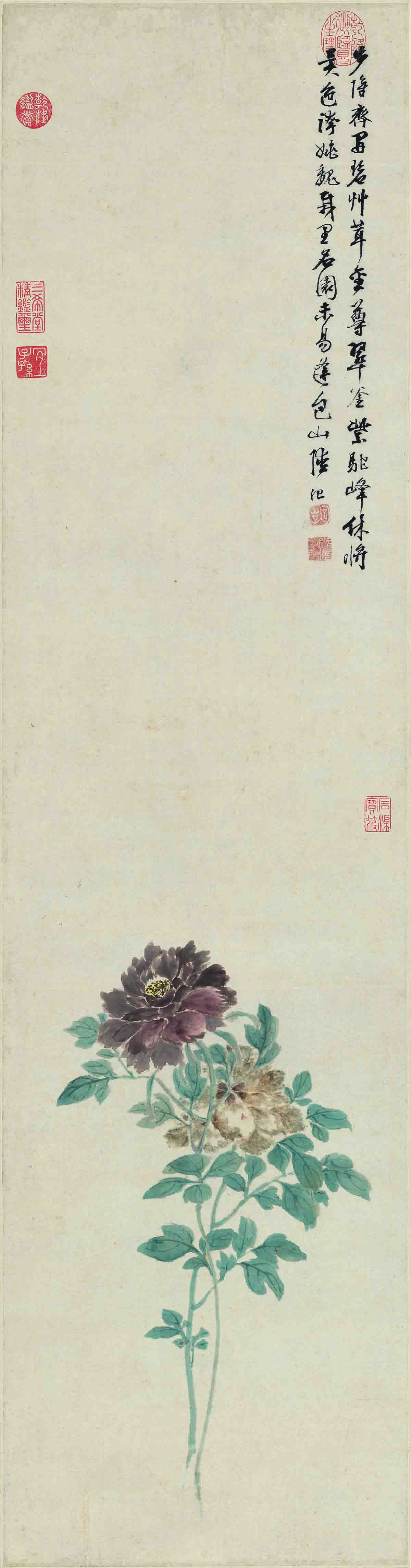 明   陆治 牡丹图轴 纸本120x31.7